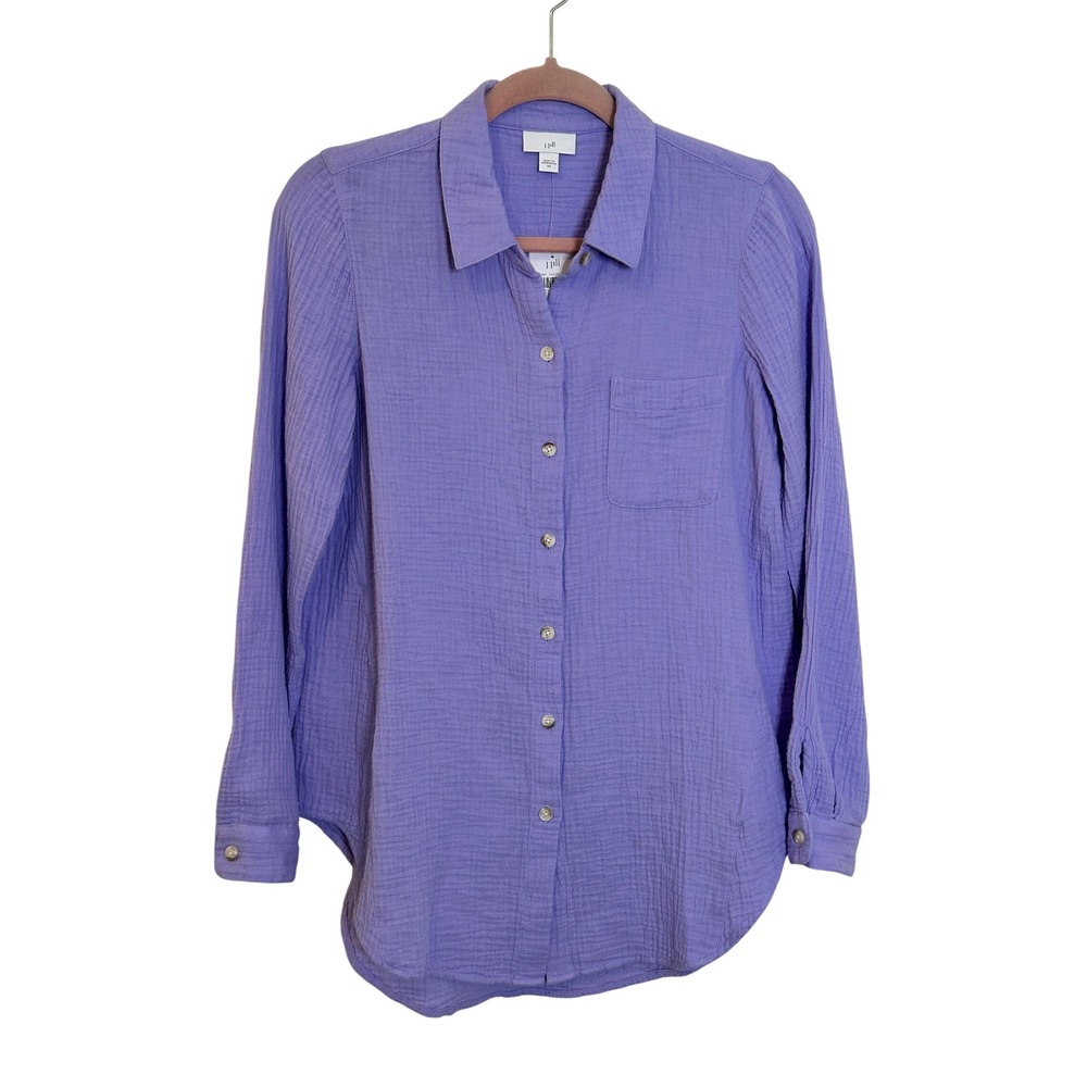 J. Jill Double Gauze Button Up Shirt Size XS Lily Purple Cotton Long Sleeve NEW